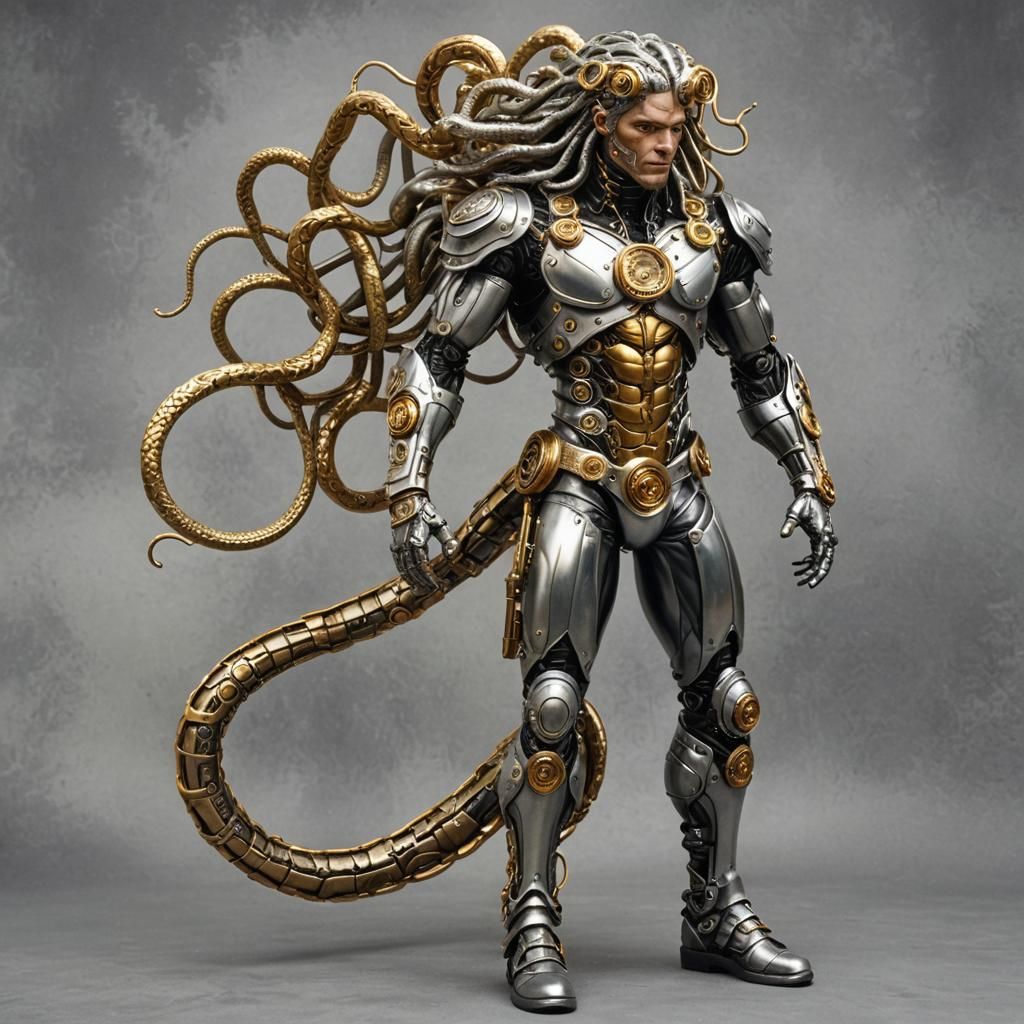 Steampunk Medusa Man with Snakes in Hair