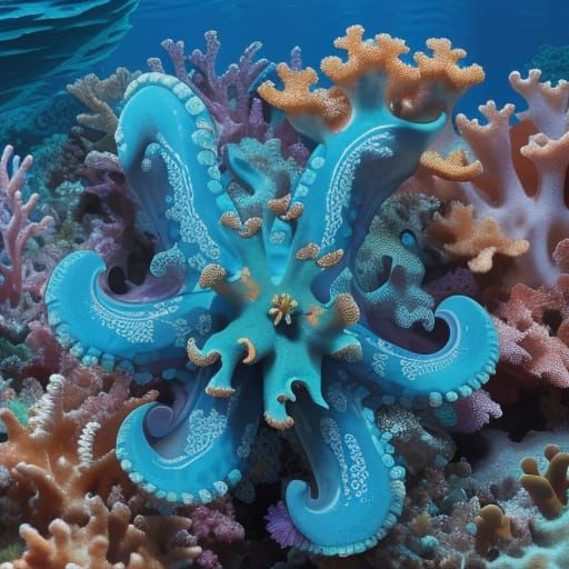 Blue-ringed octopus with tentacles swirling, darting in and ...