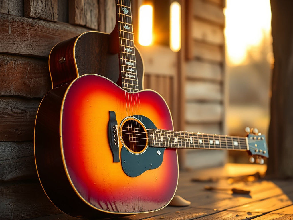 Vintage Gibson Guitar in Rustic Americana Scene