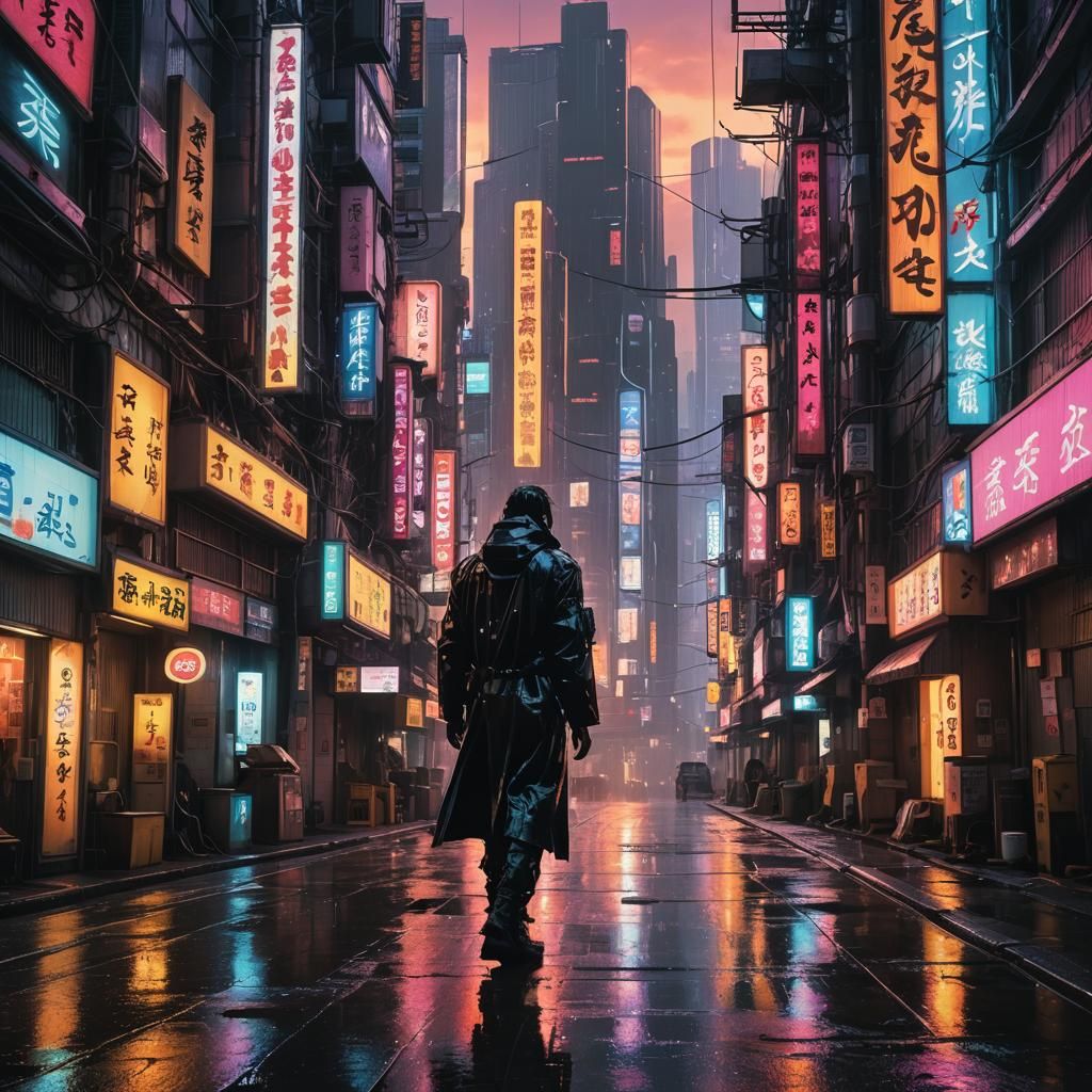 Cyberpunk Cityscape at Sunset in Neon Glow