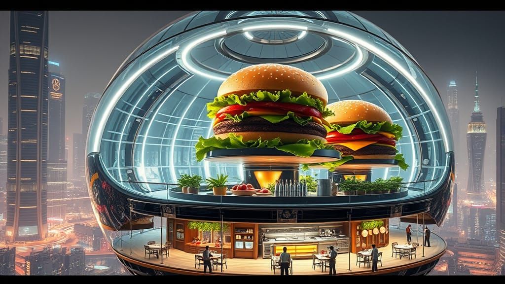 Futuristic Restaurant in a Spherical Glass Tower