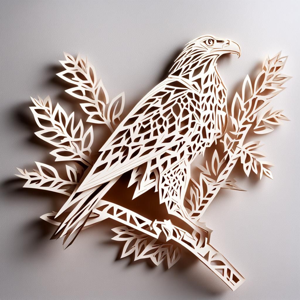 Intricate Kirigami Eagle on Paper Branch
