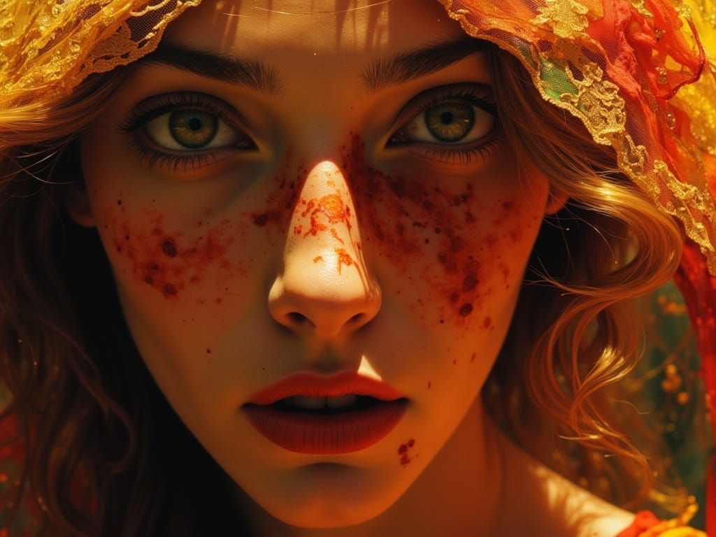 Girl with blood spatters on her face