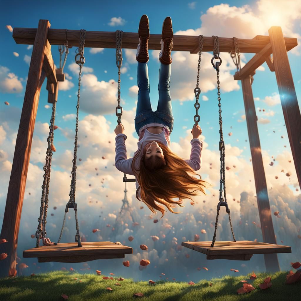 Girl on Swingset as Sky Falls: Fantasy Art