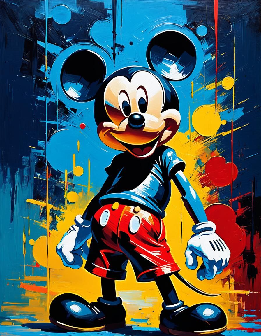 Surreal Mickey Mouse Impasto Palette Knife Oil Painting