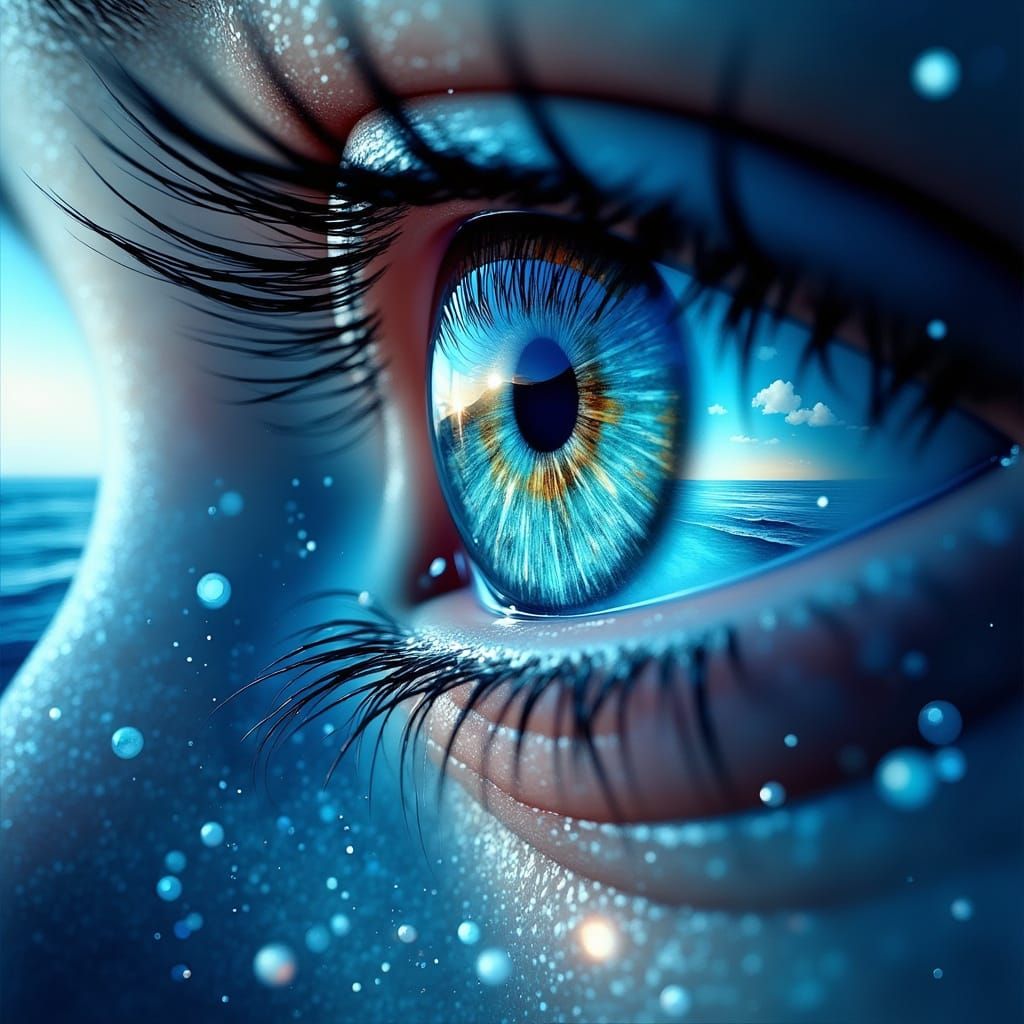 Realistic Ocean Eyes Reflecting Sunlit Sea