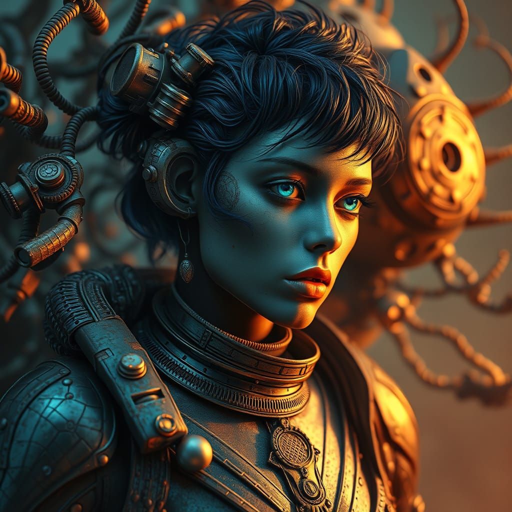 Cybernetic Warrior Emerges from Industrial Ruins