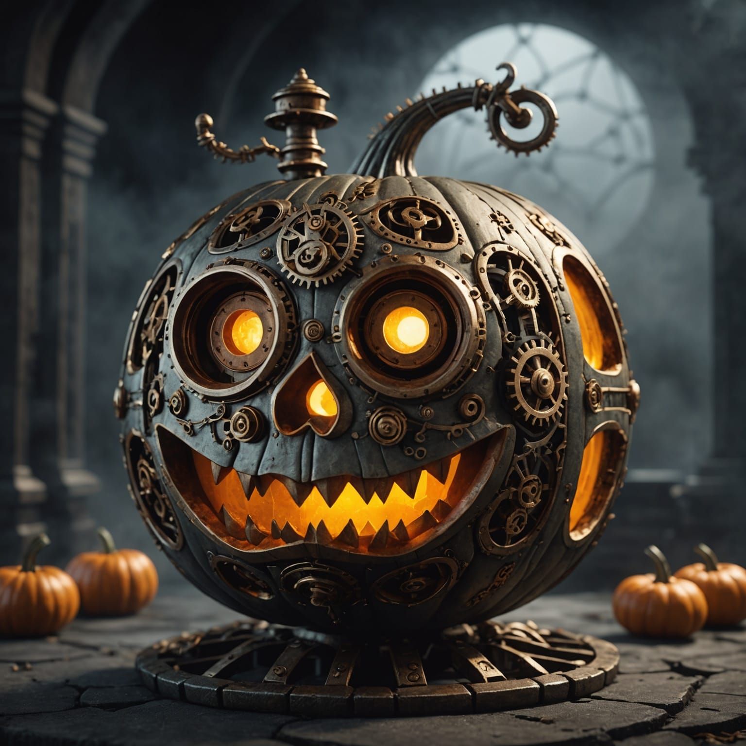Steampunk Jack-o'-Lantern with Eerie Glow