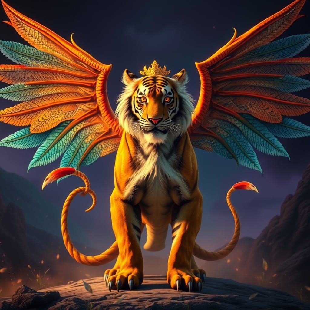 Mythical Tiger-Lion Dragon Garuda in Shimmering Mystical Rea...