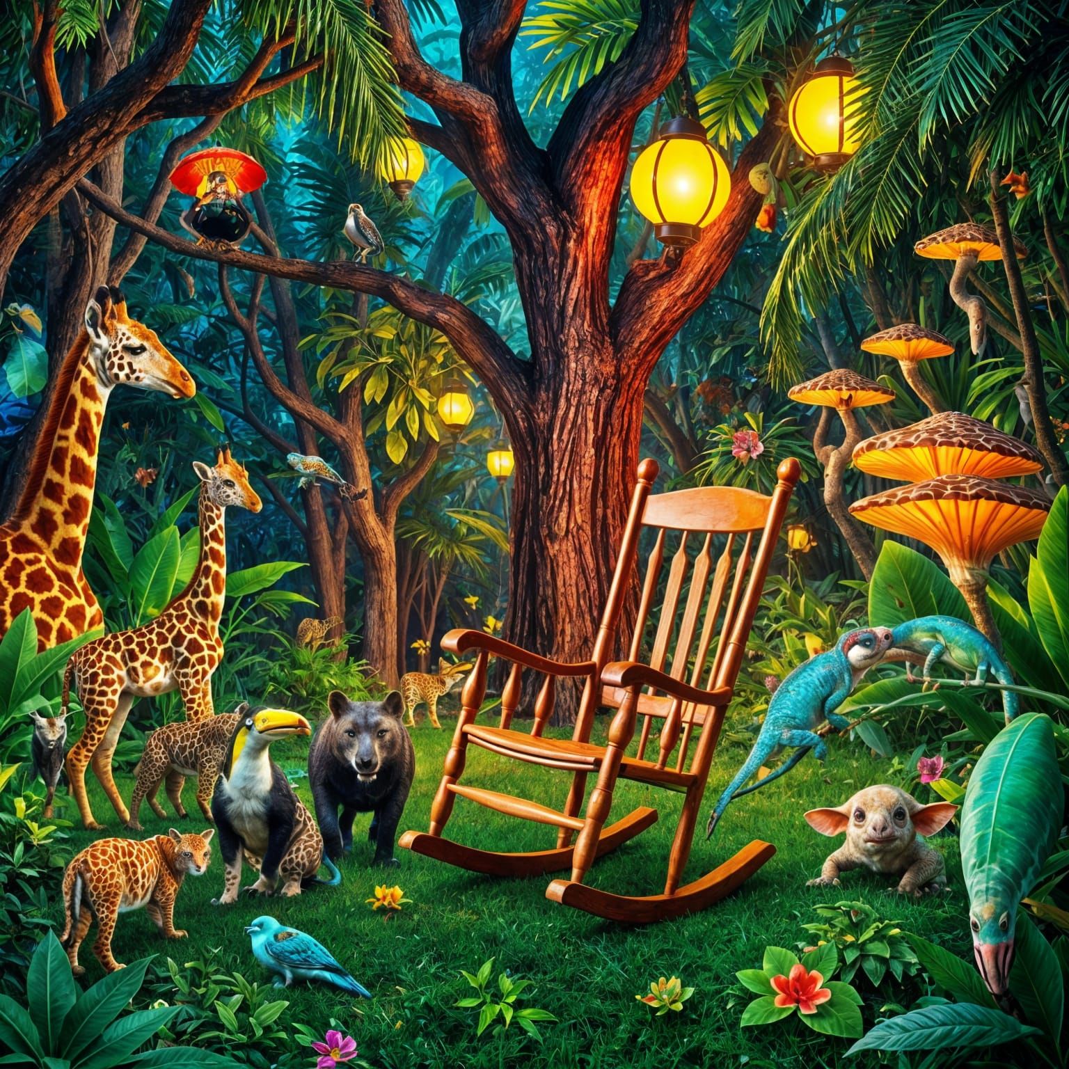 Surreal Jungle Dreamscape With Rocking Chair