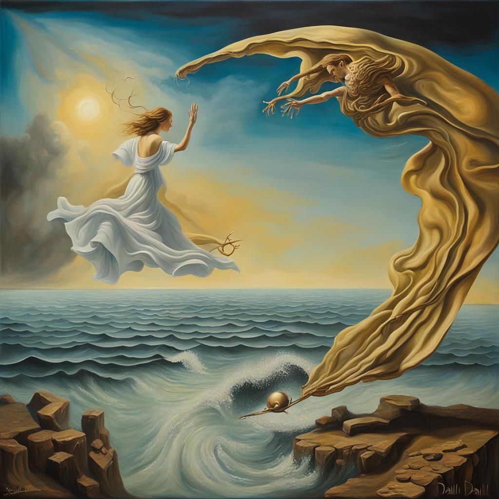 Surreal Wings Over the Sea: A Dali-esque Vision