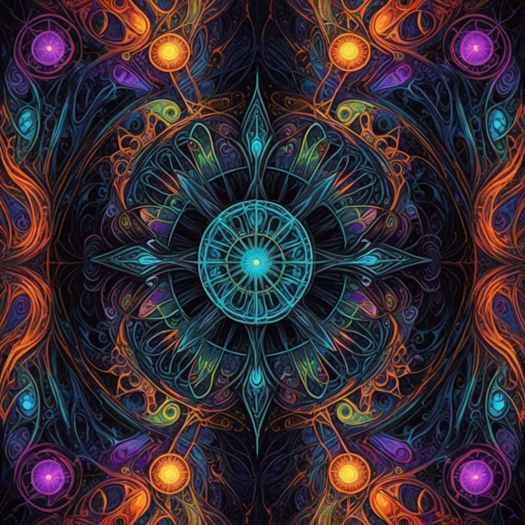 Ethereal Gothic Mythical Landscape with Psychedelic Reflecti...