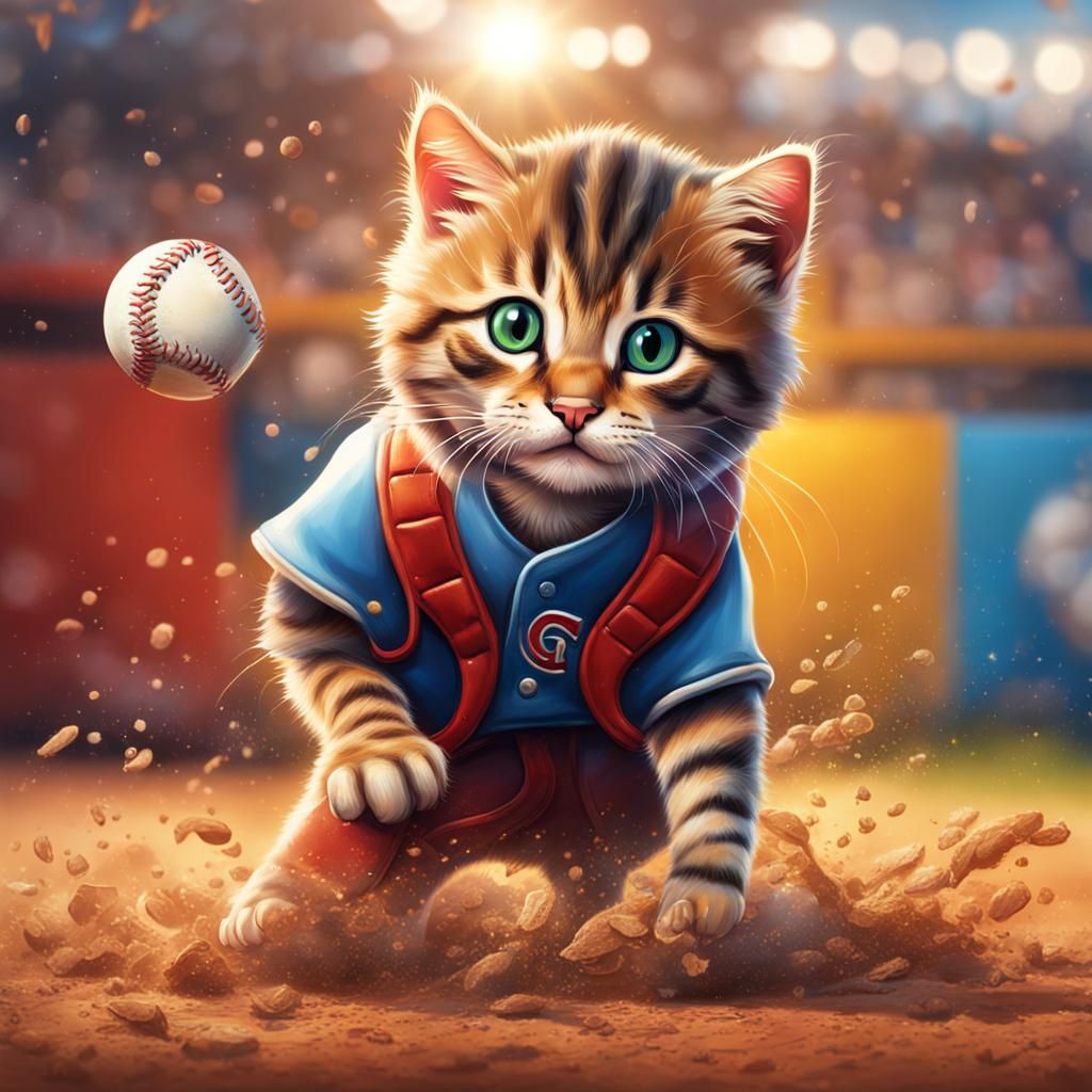 Hyperrealistic Baseball Kitten Concept Art