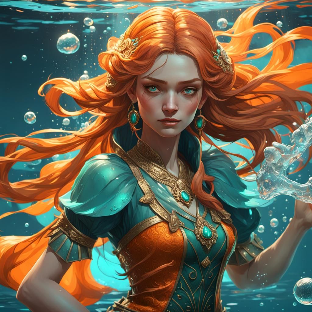 Young Water Princess Concept Art in Triadic Colors