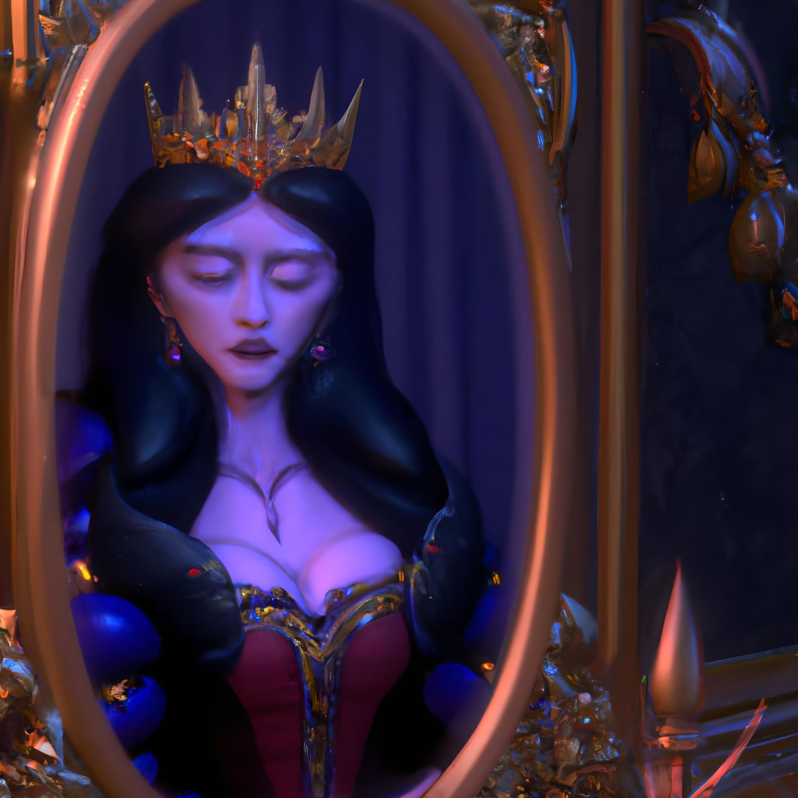 Evil Queen in Magic Mirror, Dark Fantasy Art