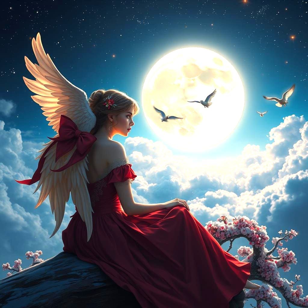 Angelic Woman in Colorful Sky: Fantasy Art