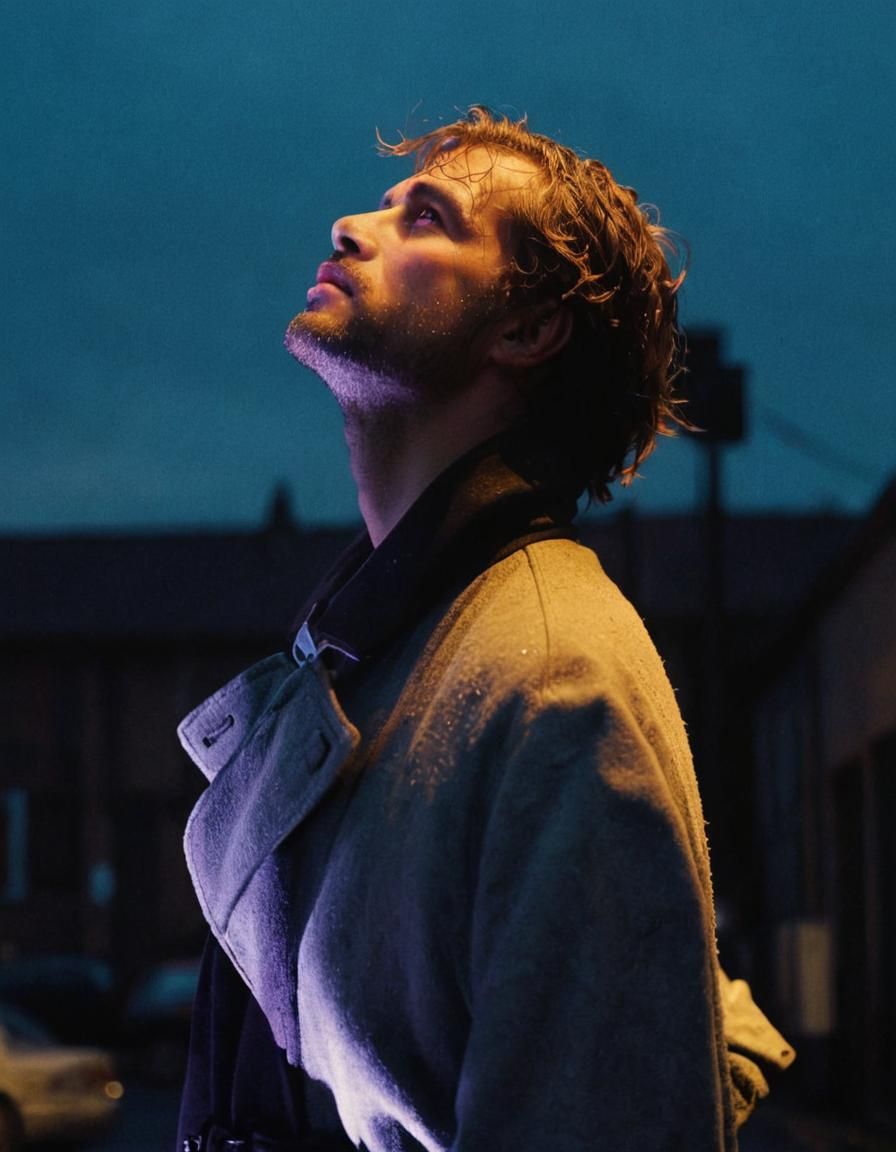 Man in Rainy Alleyway: Cinematic Film Still