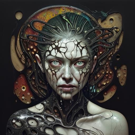 Enraged Woman's Mixed-Media Portrait in Ink Art Style