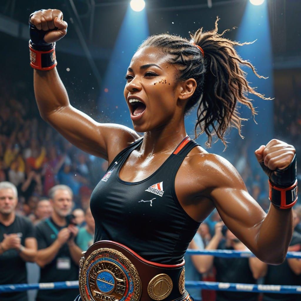 Triumphant Kickboxing Champion in Photorealistic Style