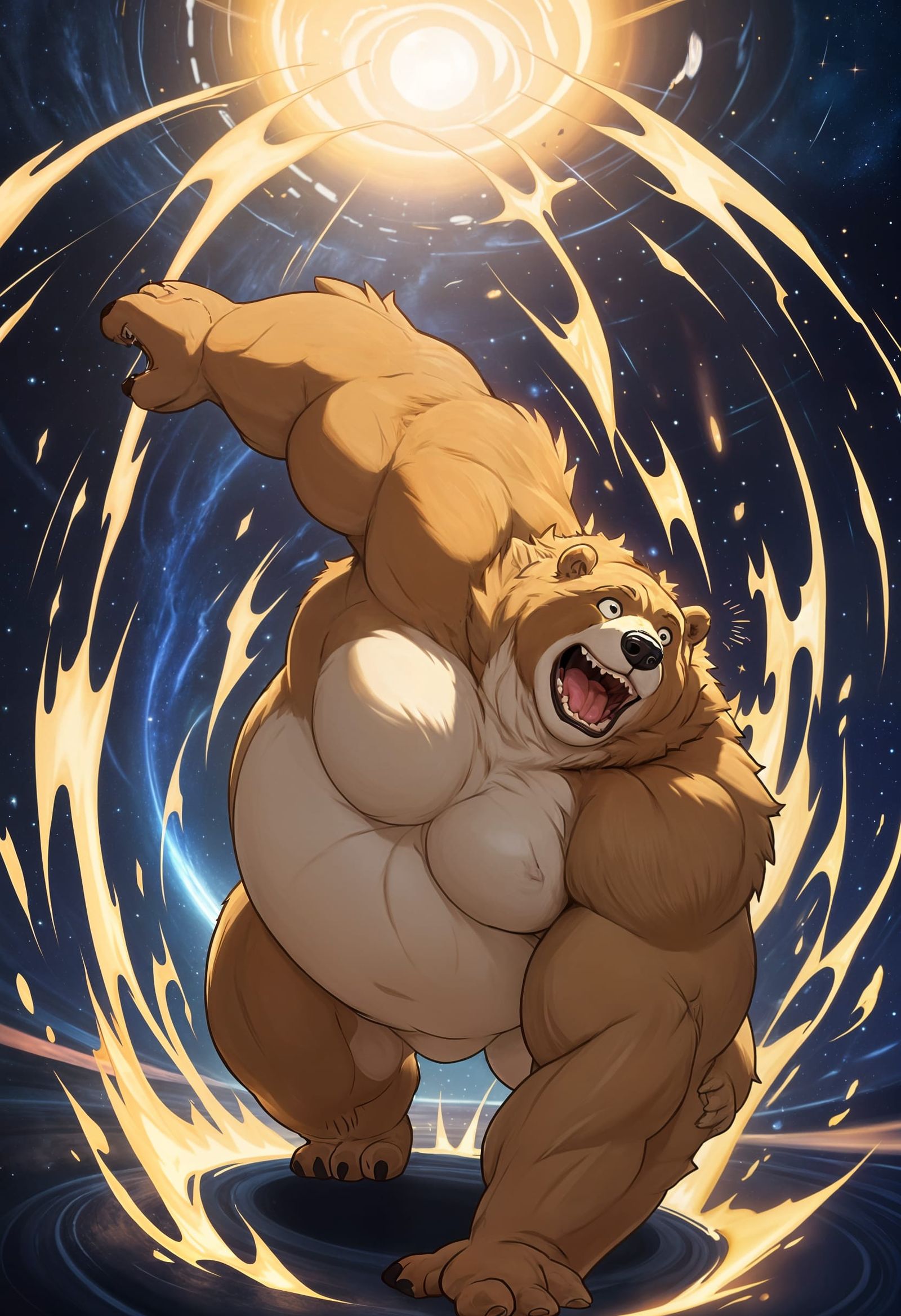 Cute Obese Bear Escaping Implosion in Space