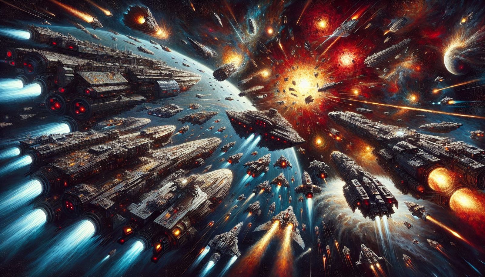 Epic Space Fleet Battle in Realistic Sci-Fi Style