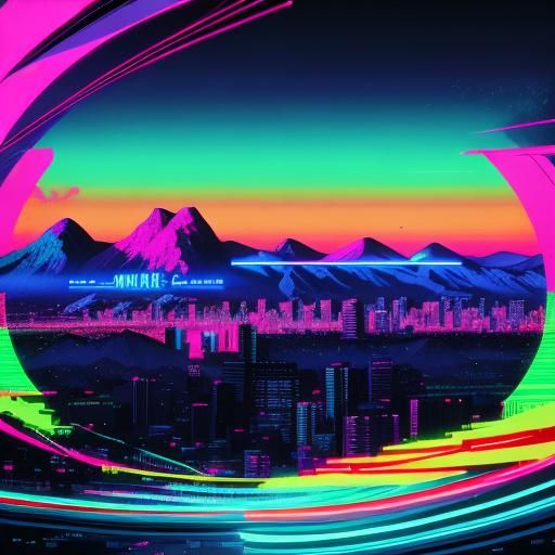 Synthwave Cityscape with Neon Retro Colors