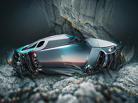 Futuristic Terraforming Vehicle in Desolate Landscape
