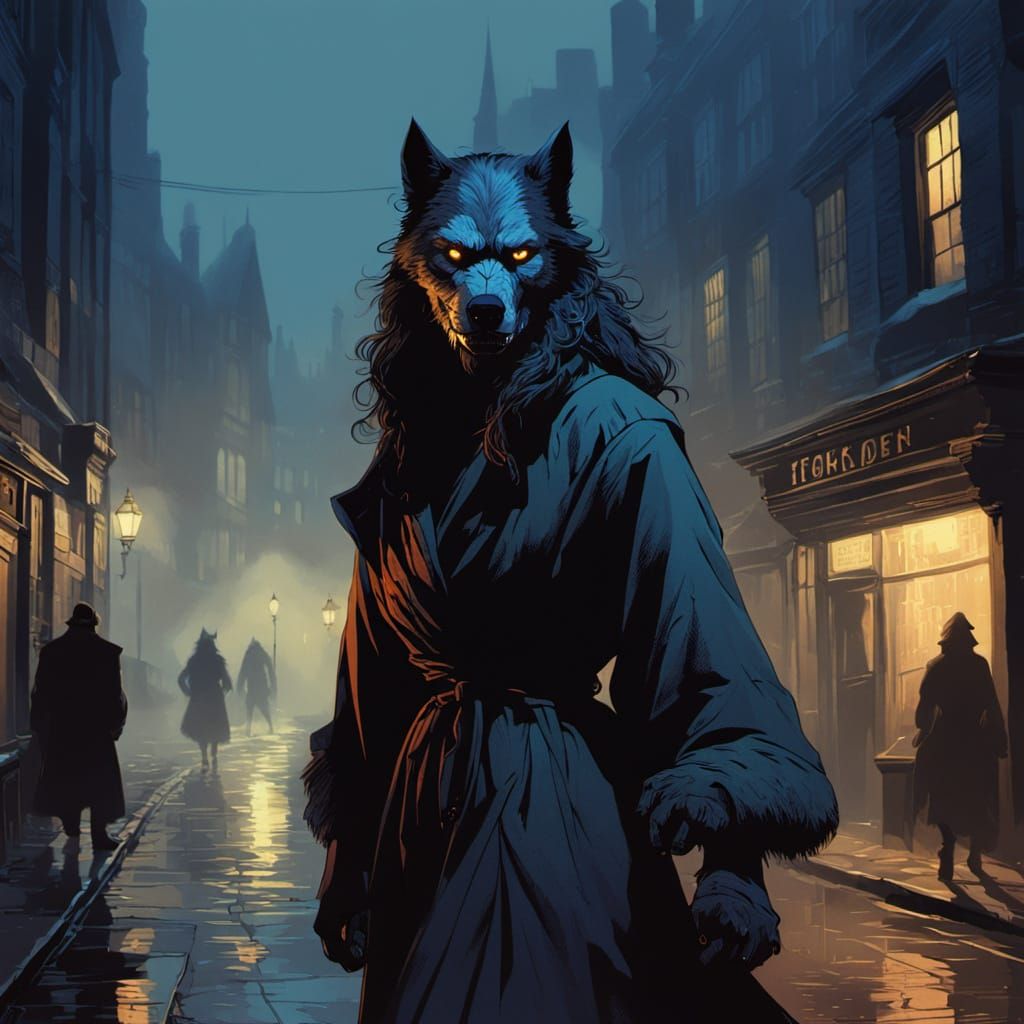 Werewolf Roams London Streets in Fantasy Art