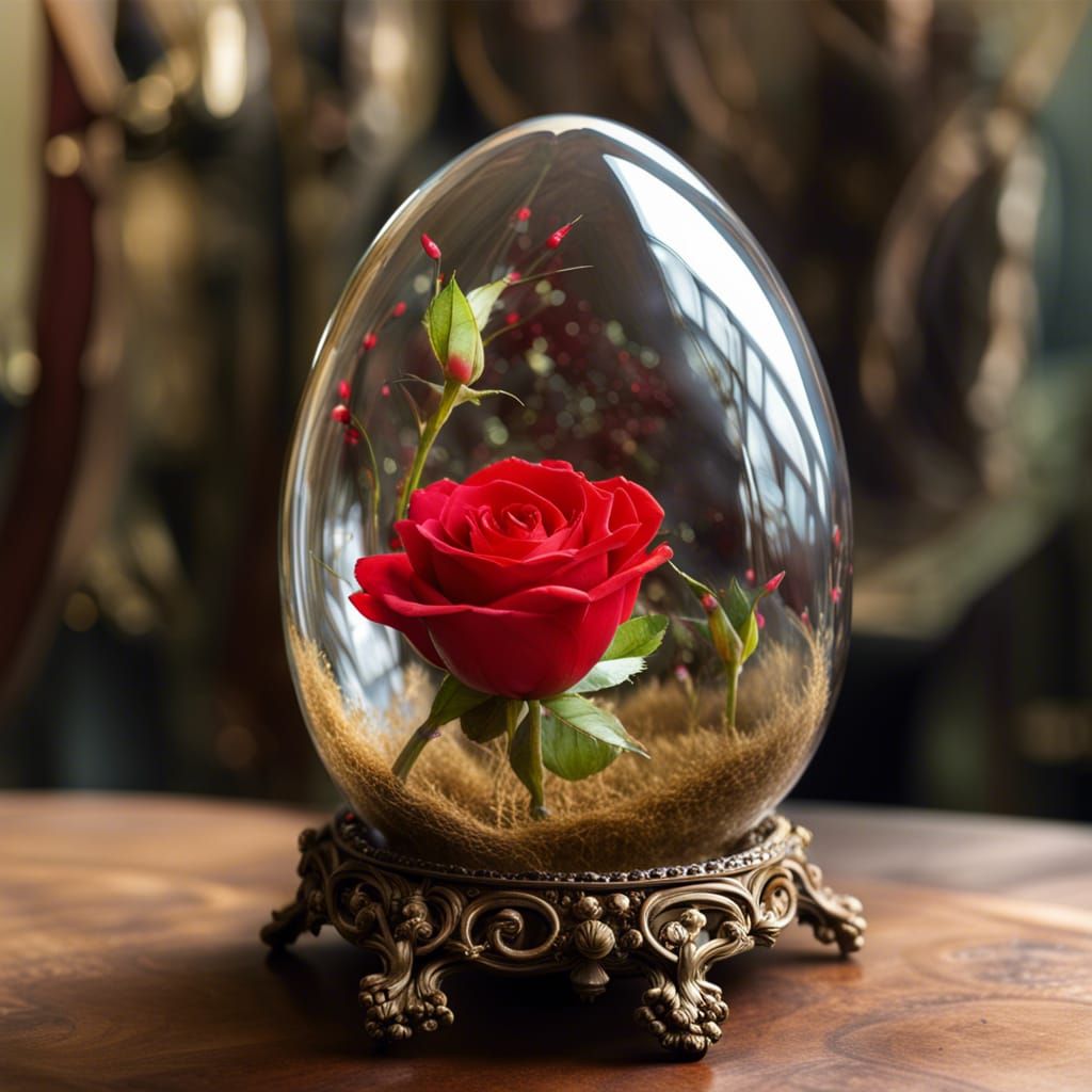 Red Rosebud Inside Glass Egg