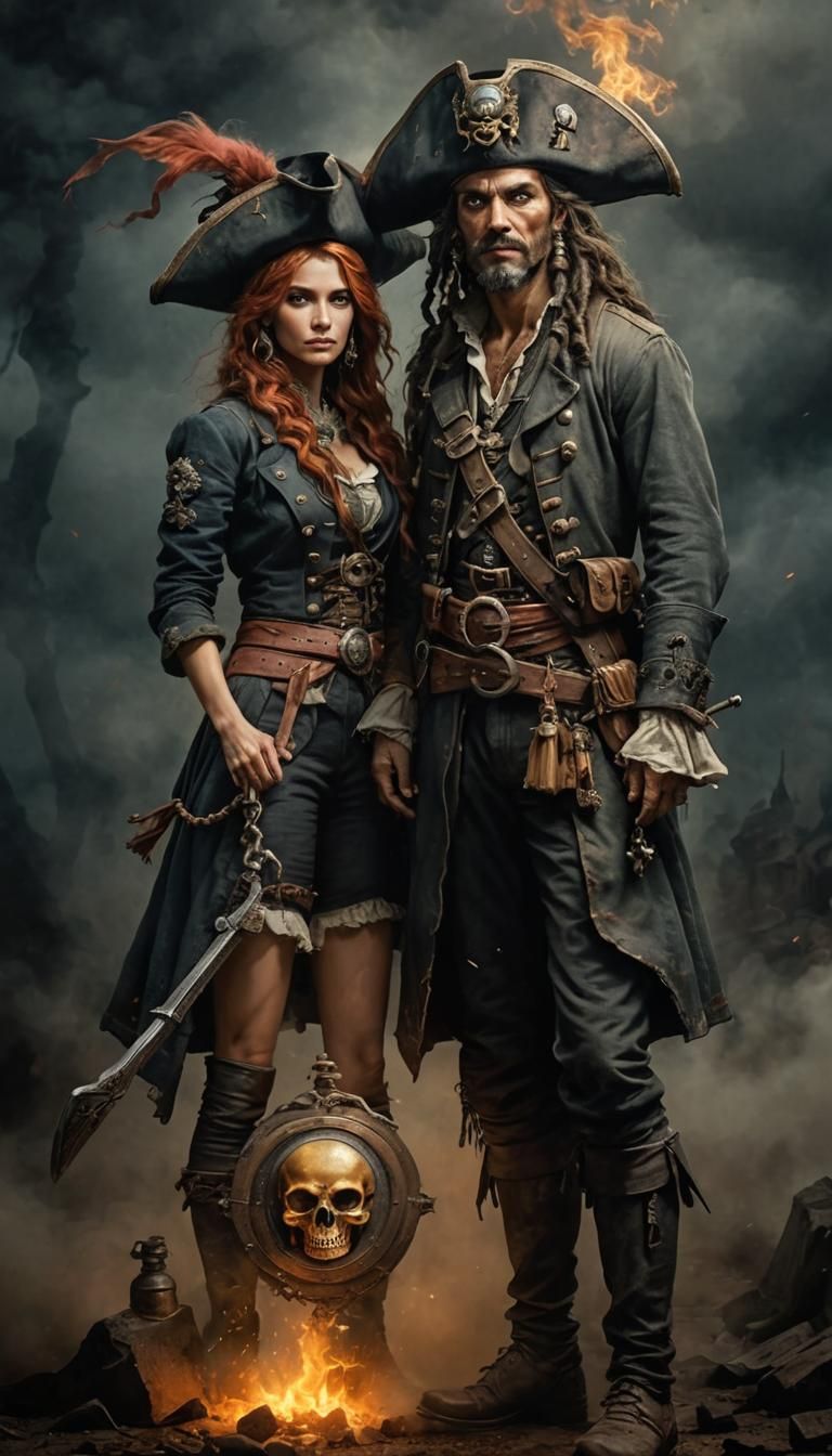 Pirates Sailing Under the Moonlit Night