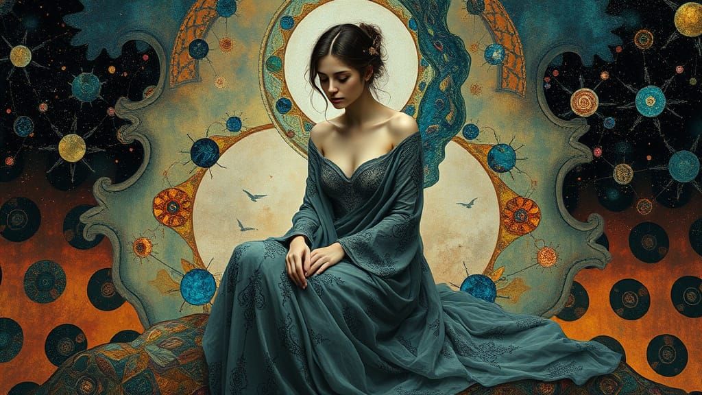 Ethereal Figure in Liminal Realm, Blending Cosmic and Mystic...