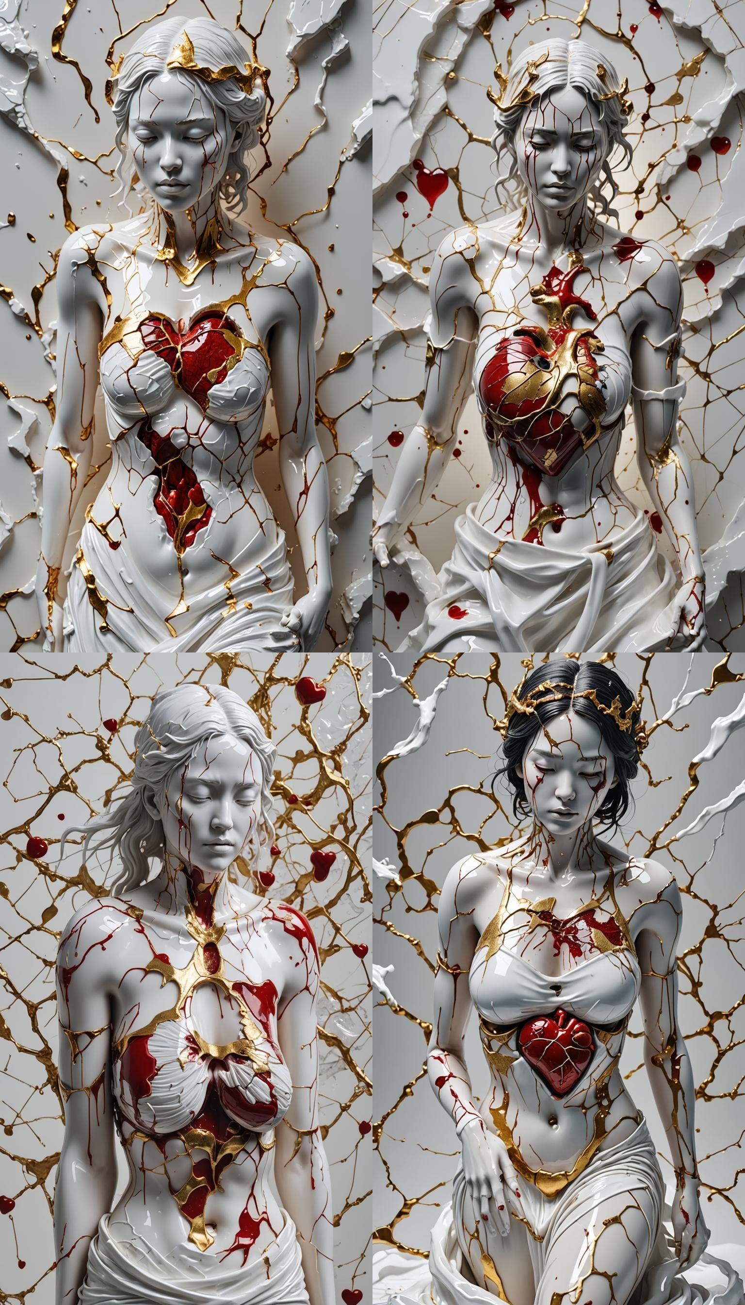 Kintsugi Goddess Crying in Milk: Ultra-Realistic 8K