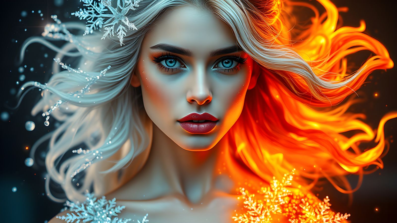 Ice and Fire Woman: A Dual Element Portrait