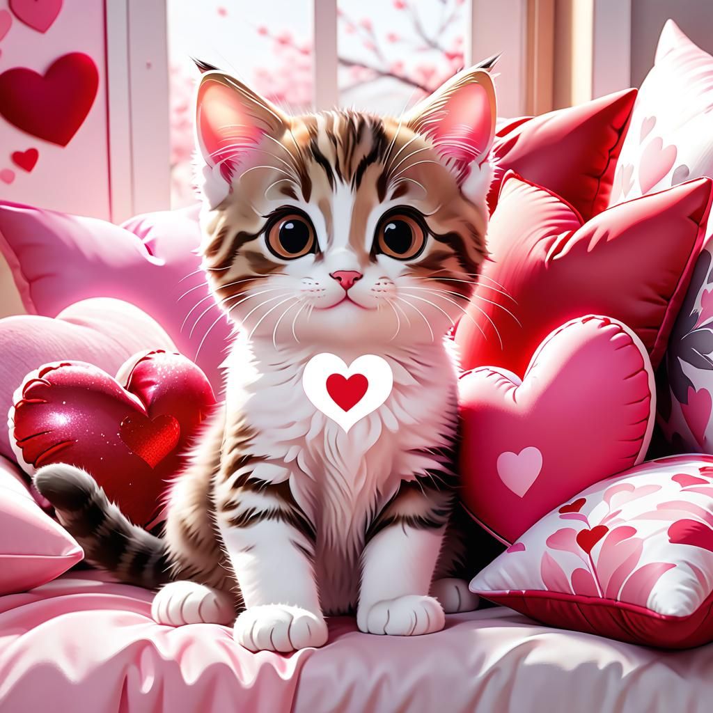Valentine's Kitten in Polychromatic Manga Style