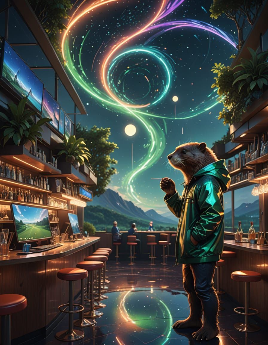 Andromorphic Beaver on Cosmic Golf Course in Vibrant 3D Anim...