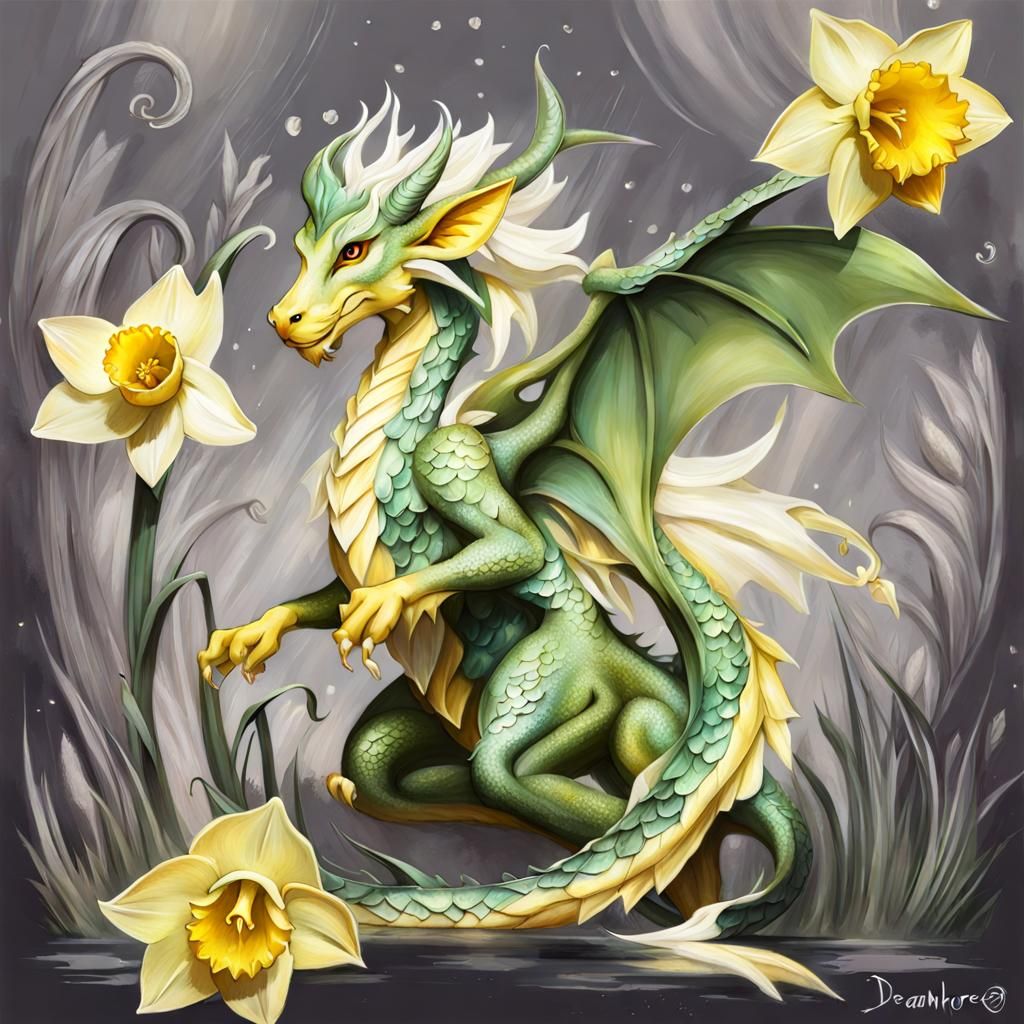 Daffodil Dragon in Dreamcore Style
