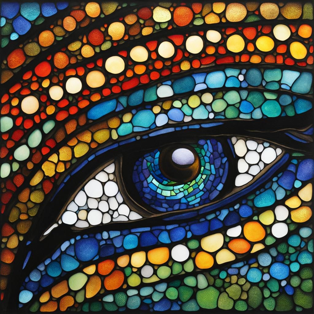 Mythical Beast Eye as Stained Glass Dotwork Painting