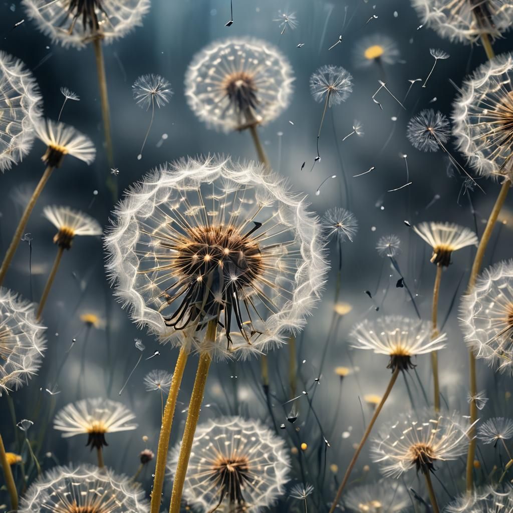 Glass dandelion  Spiders    in  glass webs inside a  Million...