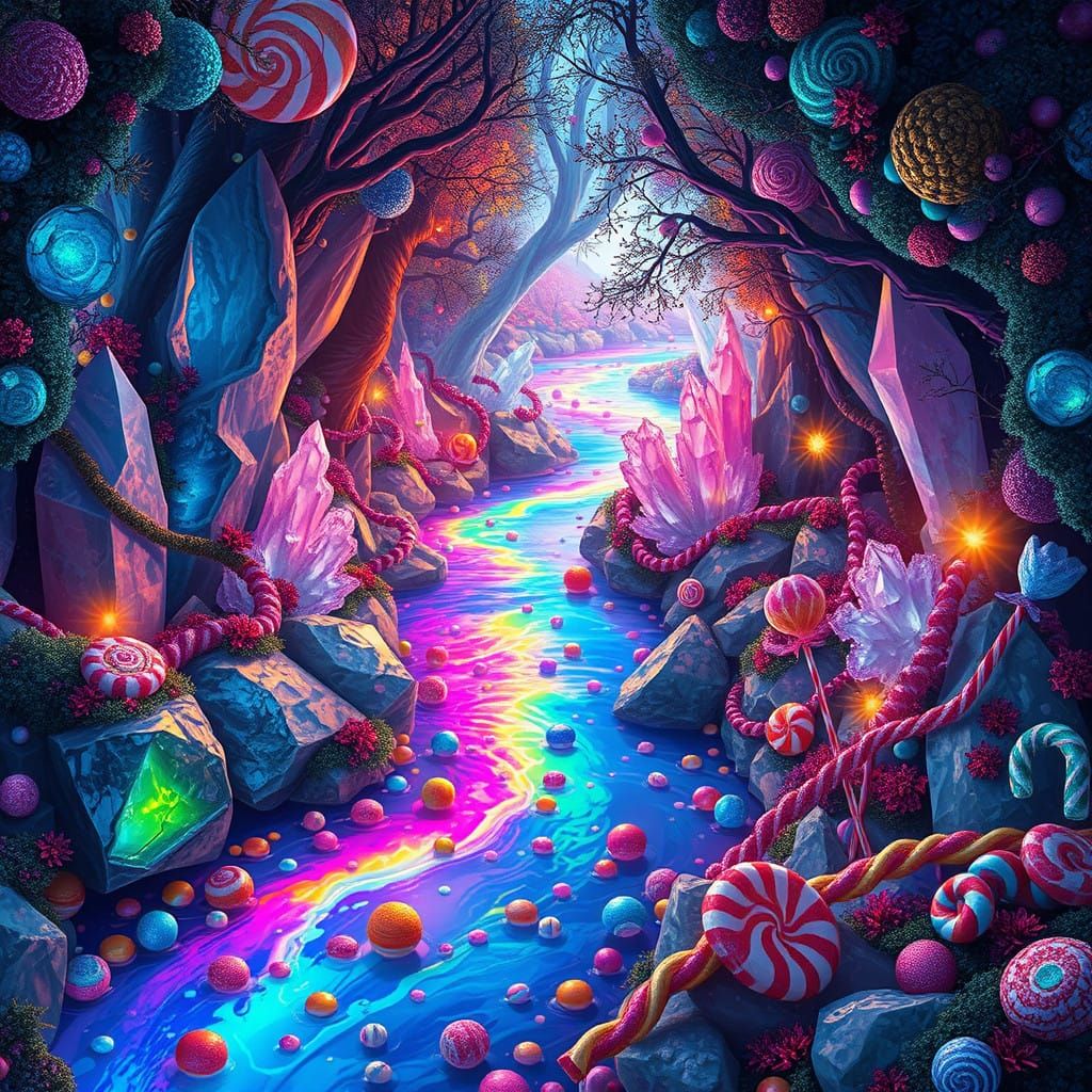Surreal Candy River in Crystal Forest
