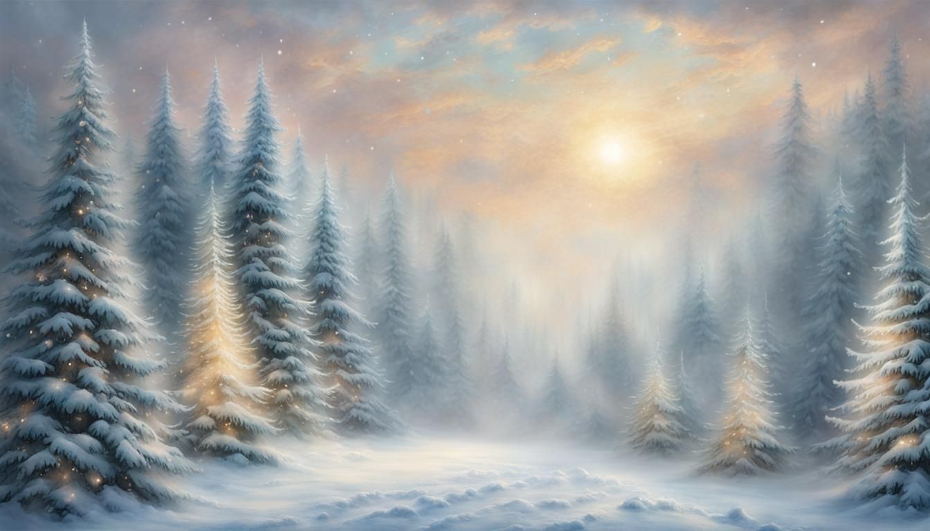 Ethereal Snowy Christmas Tree Photography Backdrop