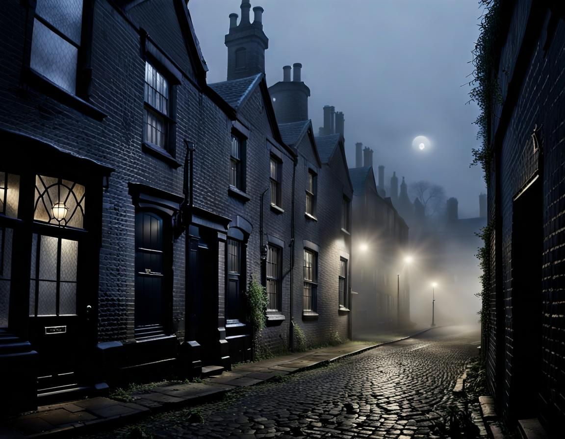 Eerie Apparition in Victorian Alleyway on Foggy Night