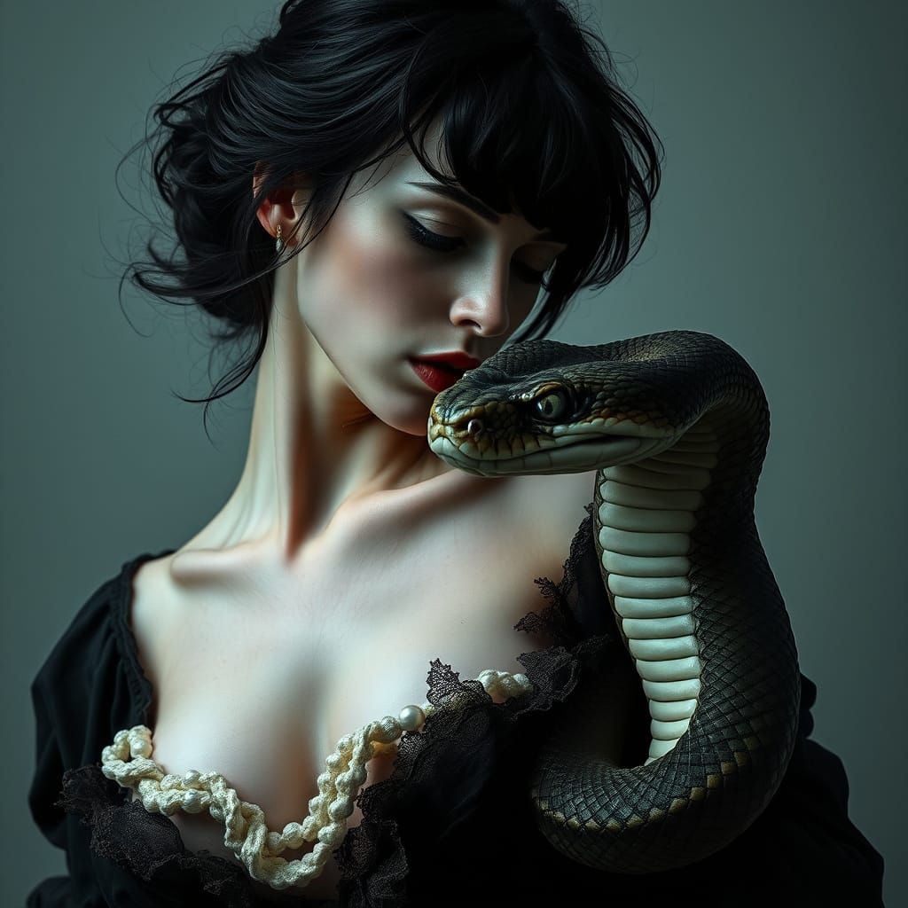 Dark Victorian Beauty Embraces the Serpent
