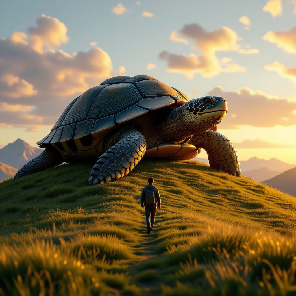 Man Discovers Giant Turtle Hill at Golden Hour