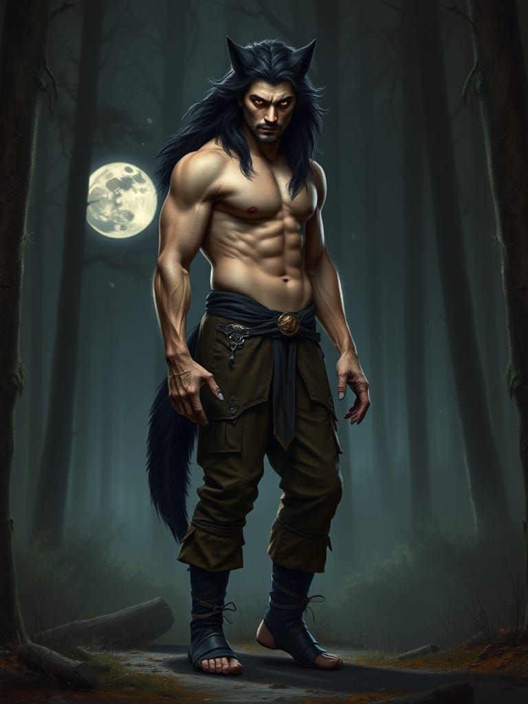Charming Medieval Werewolf Stands Tall Under Moonlight