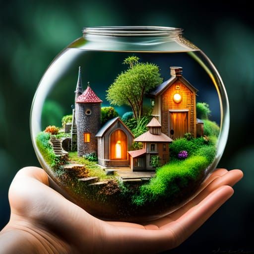 Glowing Fairy Village in a Bottle