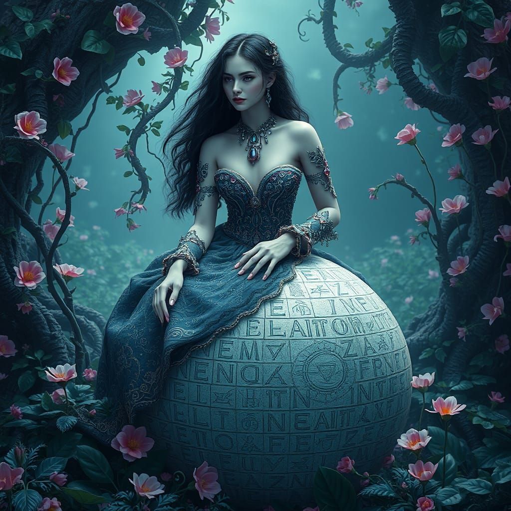 Enchanting Woman on Mystical Egg, Fantasy Art