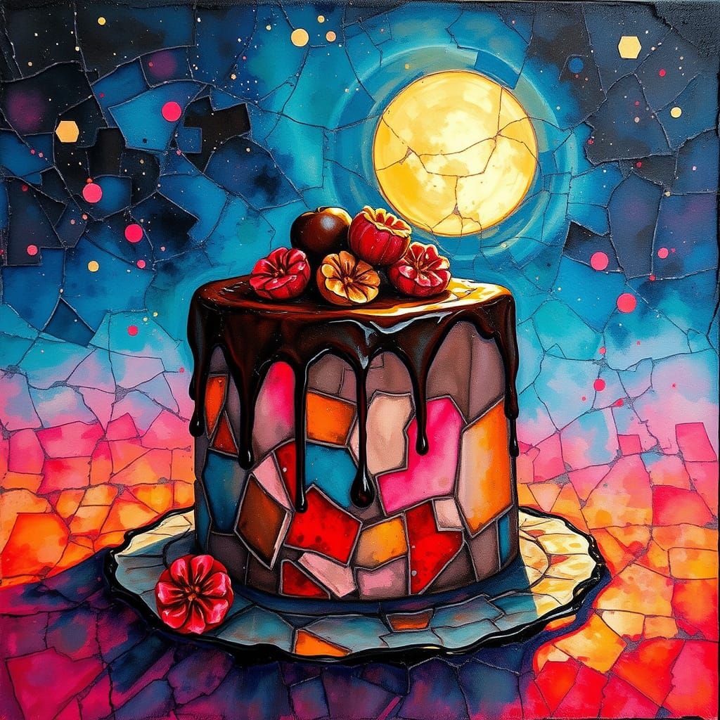 Vibrant Oil Painting of a Rolled and Unfurled Chocolate Cake