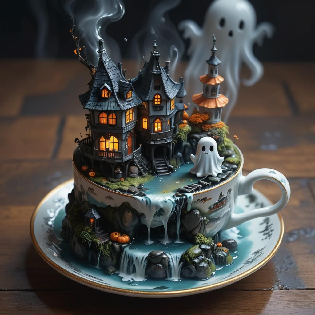 Halloween Haunted Houses with Ghost in Fantasy Mannerism
