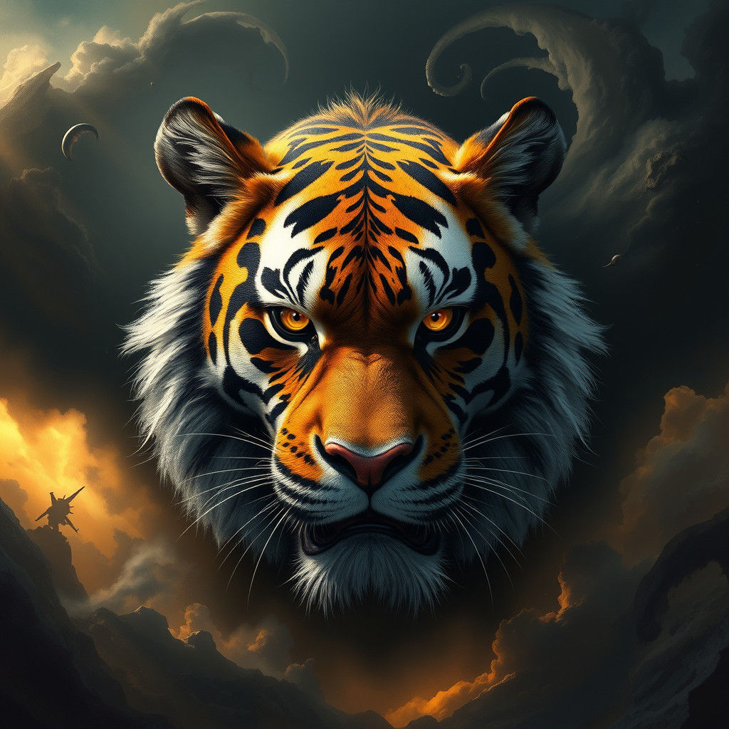 Majestic Tiger-Gorilla Fusion in Digital Matte Painting