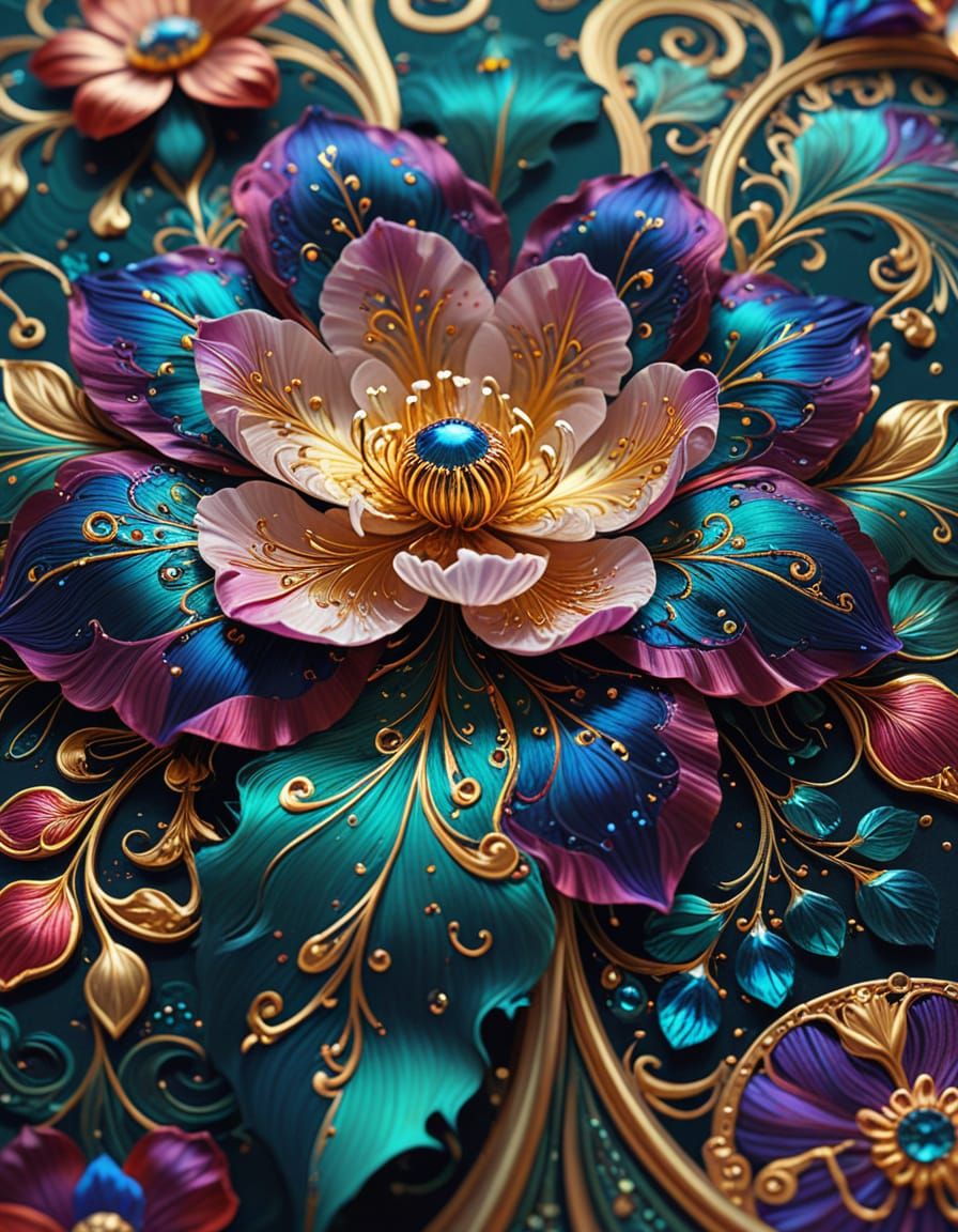 Fantasy Silk Flower Art Nouveau Masterpiece